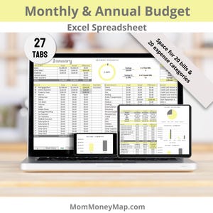 Monthly Budget Excel Spreadsheet Template, Plan and Track your House Annual and Monthly Budget Finances with Bill Tracker, Digital Download