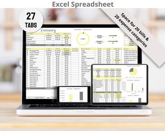 Monthly Budget Excel Spreadsheet Template, Plan and Track your House Annual and Monthly Budget Finances with Bill Tracker, Digital Download