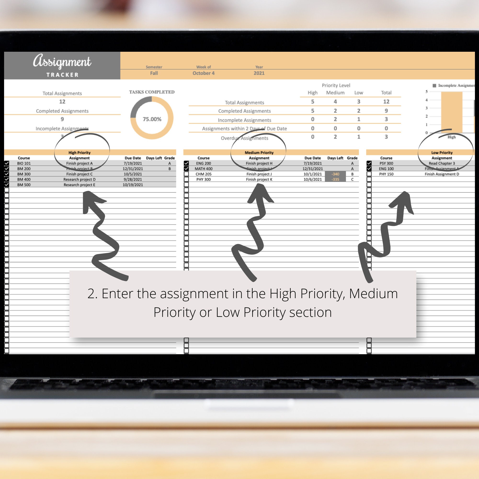 Assignment Log Book Assignment Tracker Google Sheets Spreadsheet Template Homework Planner ...