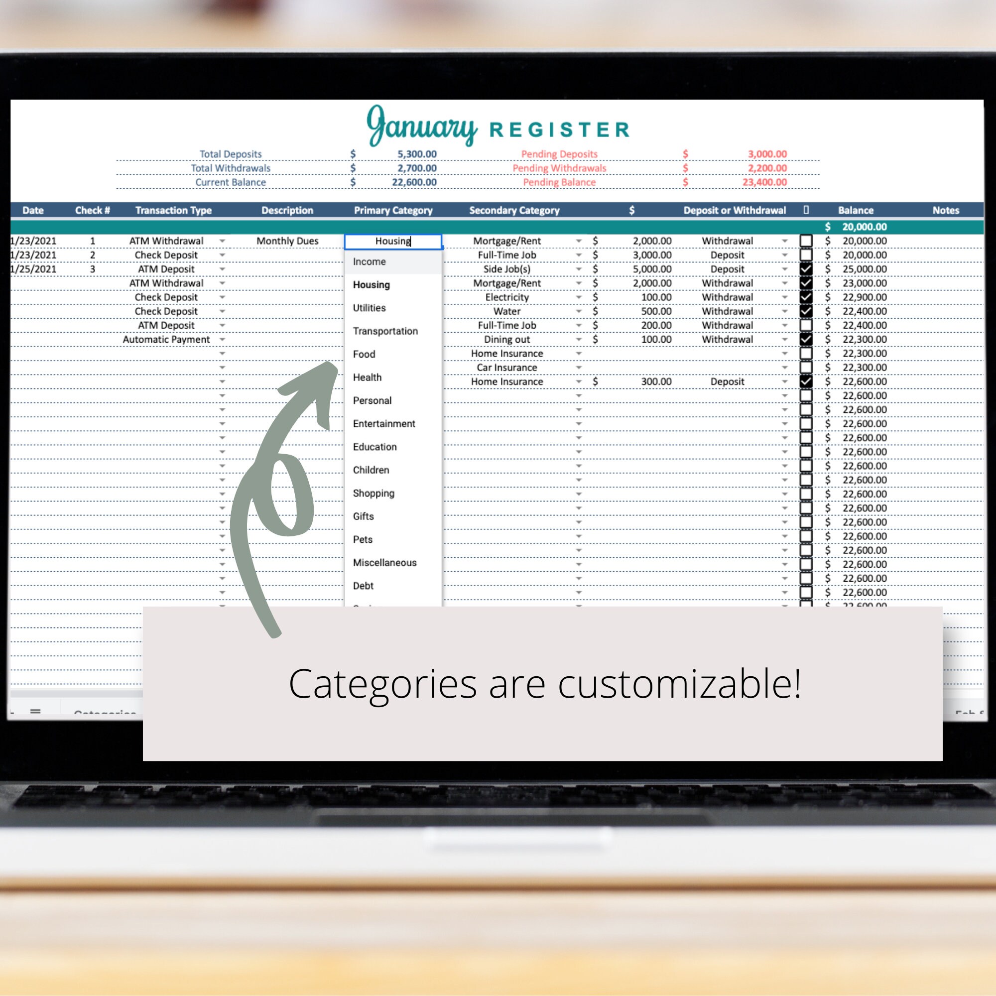 2 Checkbook Registers With Monthly and Annual Summaries Google Sheets ...