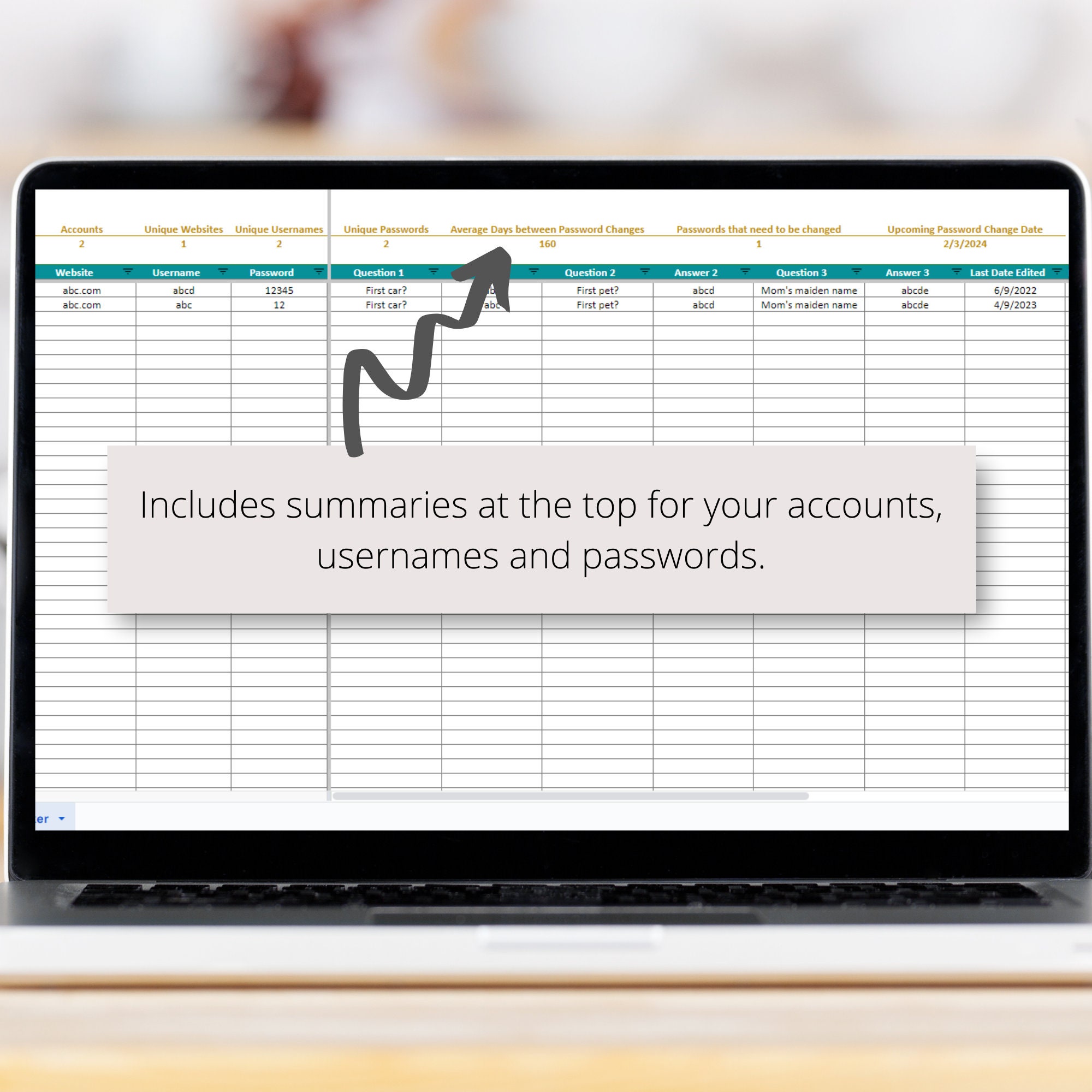 Password Tracker Google Sheets Spreadsheet, Login and Account Organizer ...