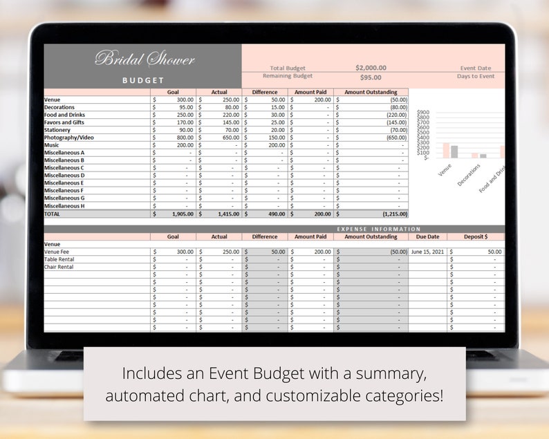 Bridal Shower Planner Excel Spreadsheet Template Bridal Etsy