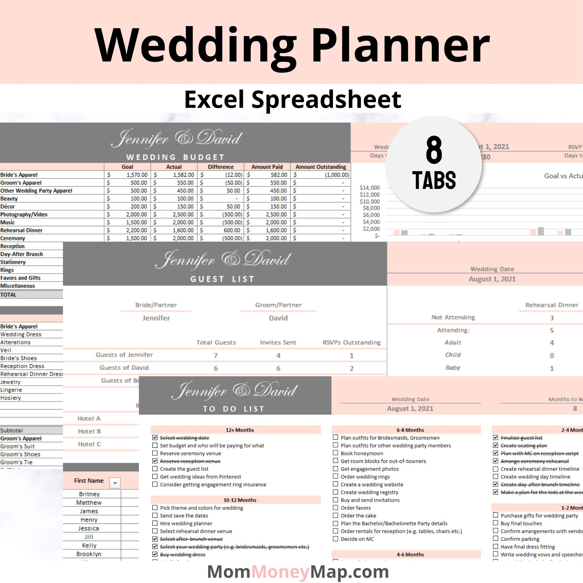 Wedding Planning Excel Spreadsheet Bundle Wedding Planner for Your Budget,  Guests and Checklist Template Sheets Instant Download 