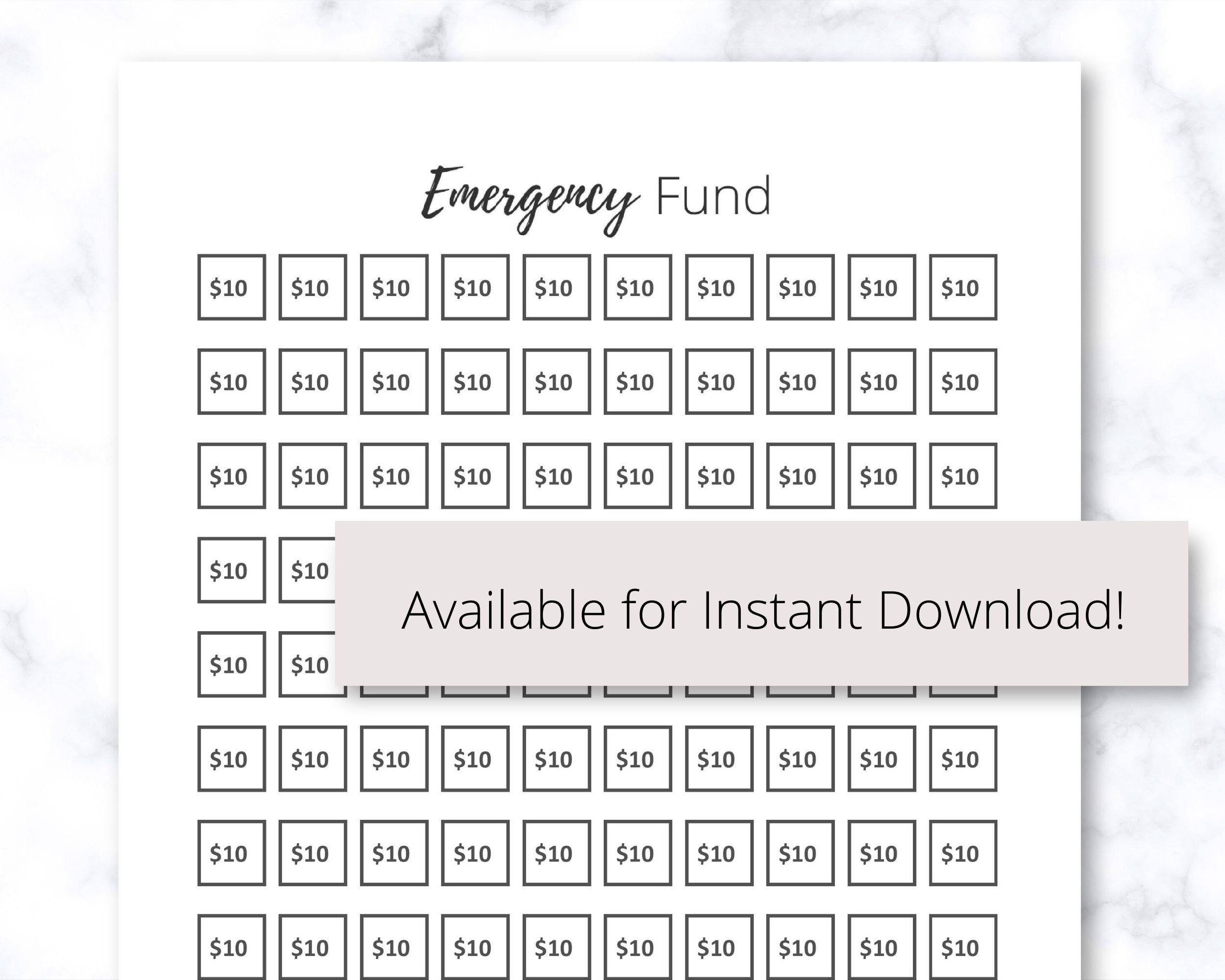 Emergency Fund Tracker Chart Printable PDF, Track Your Savings Progress