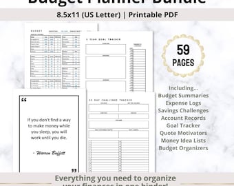 Printable Budget Planner PDF Bundle, Monthly Savings Goals, Bills & Debt Payoff, Personal Finance Template