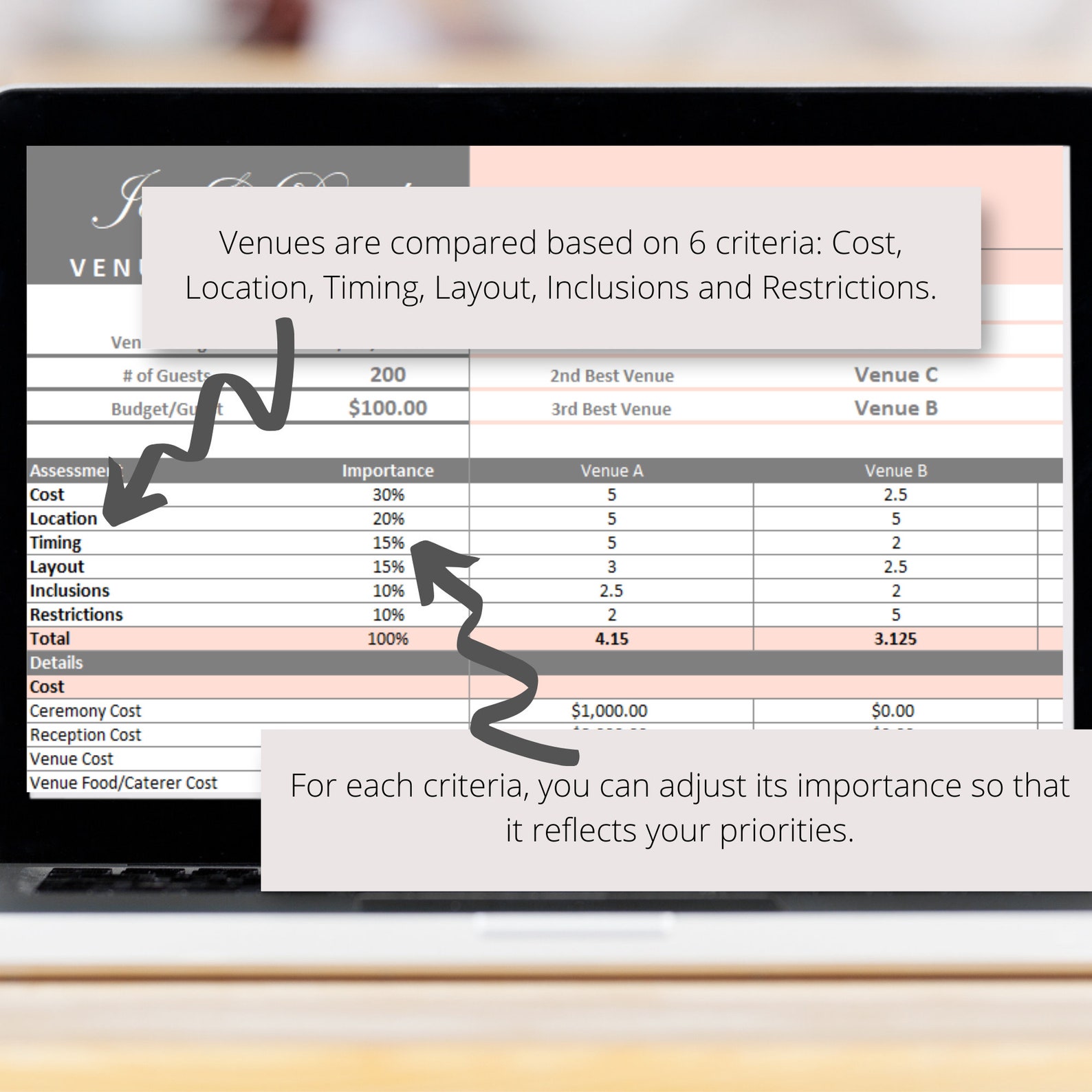Wedding Venue Comparison Excel Spreadsheet Compare Wedding Venues