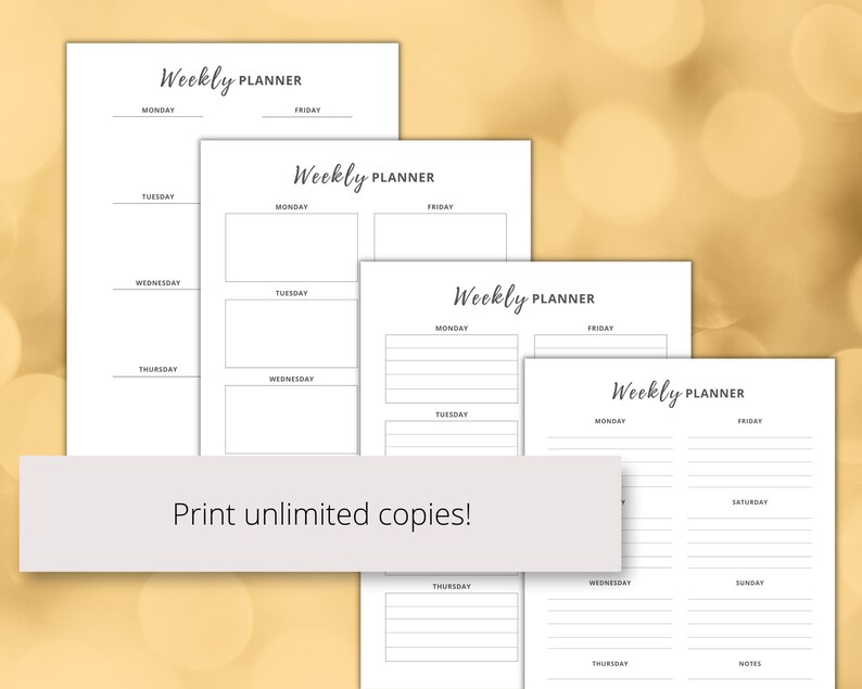Weekly Planner Portrait Printable Blank Undated Weekly - Etsy