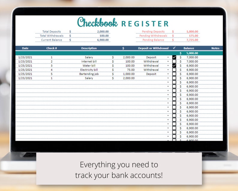 Simple Checkbook Register Google Sheets Spreadsheet Track Etsy