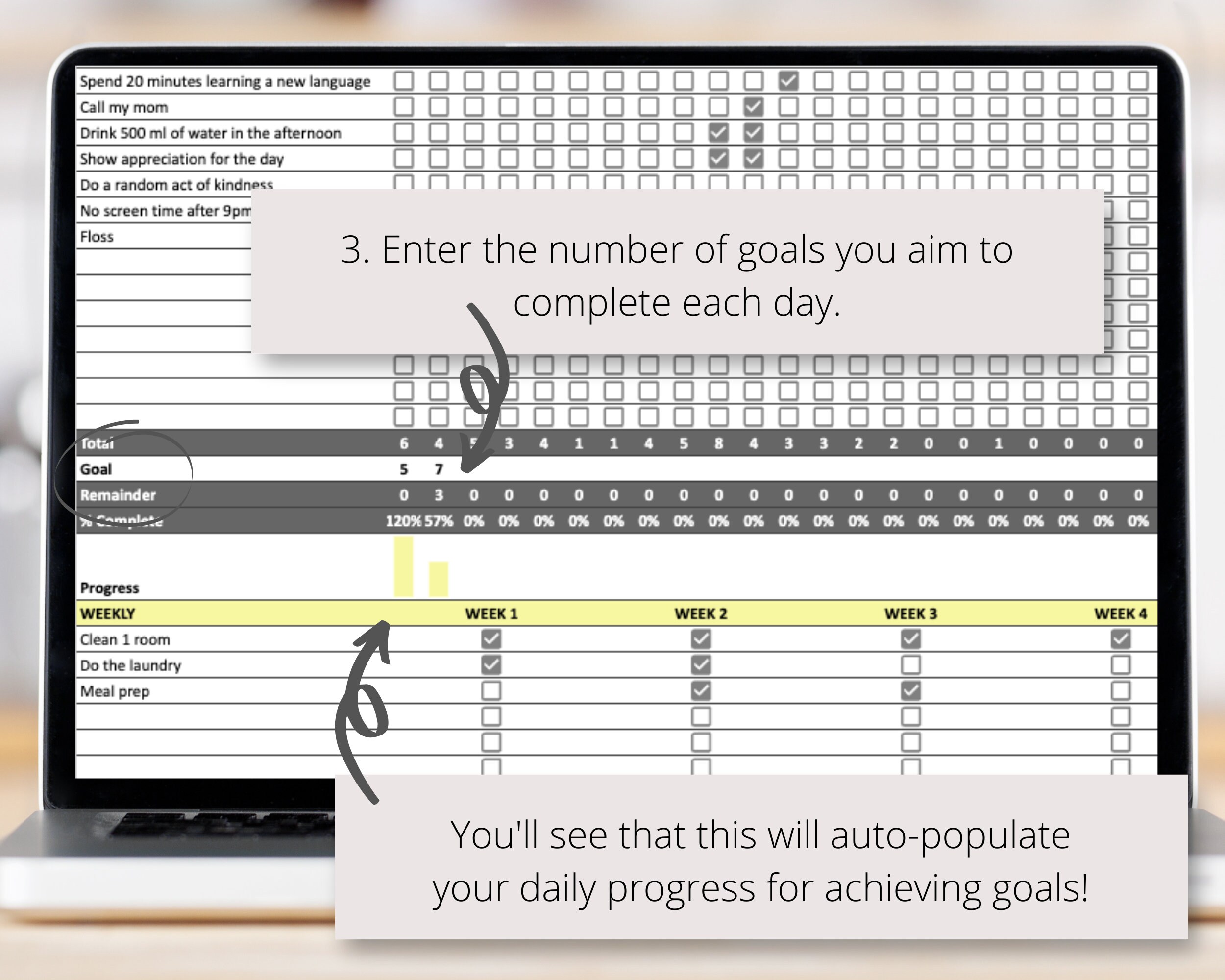 Goal Tracker Planner Google Sheets Spreadsheet to Set and Track Daily ...