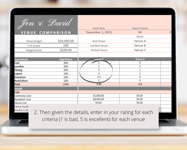 Wedding Venues Comparison Google Sheets Spreadsheet Compare Etsy
