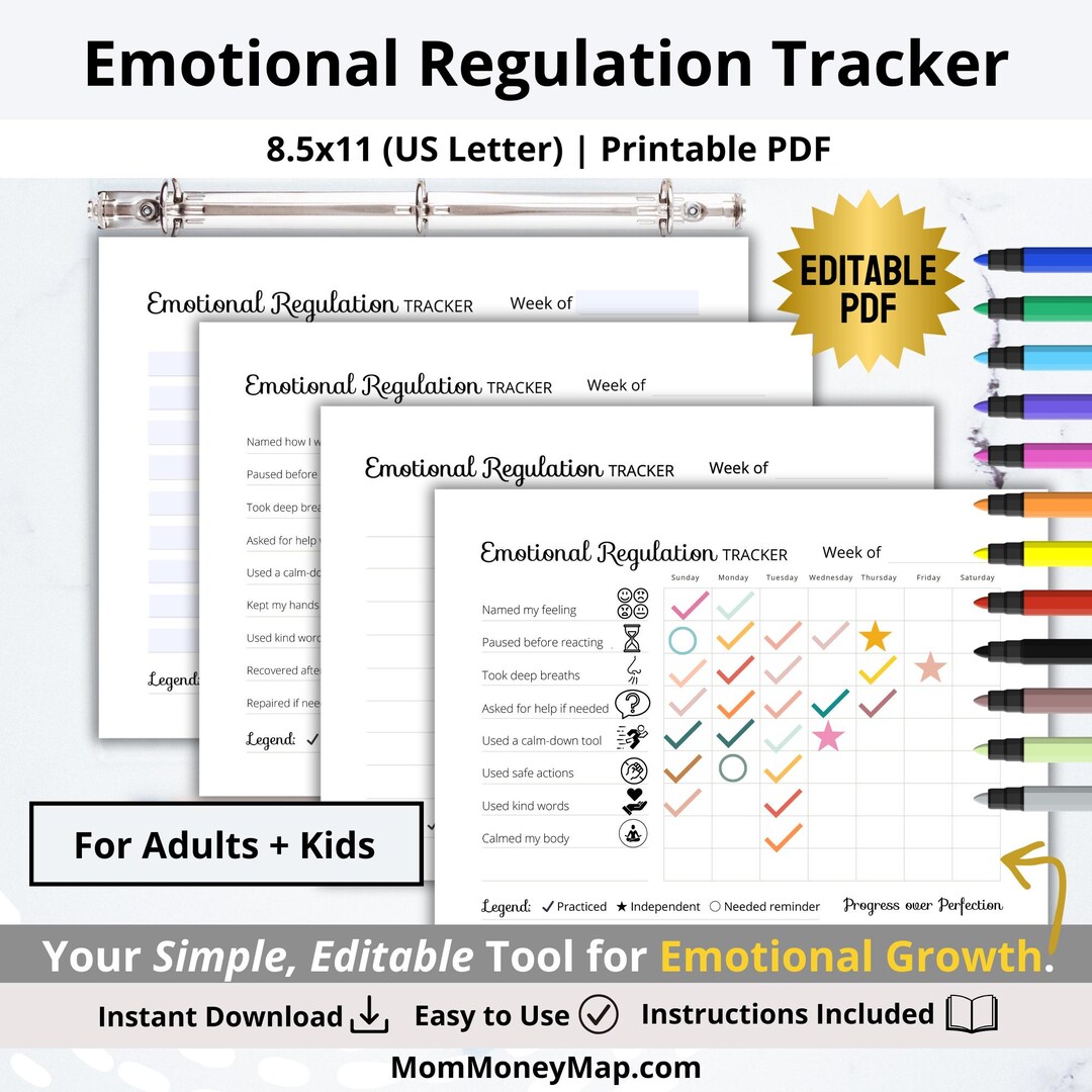 Emotional Regulation Tracker Printable PDF, Feelings Tracker Printable ...