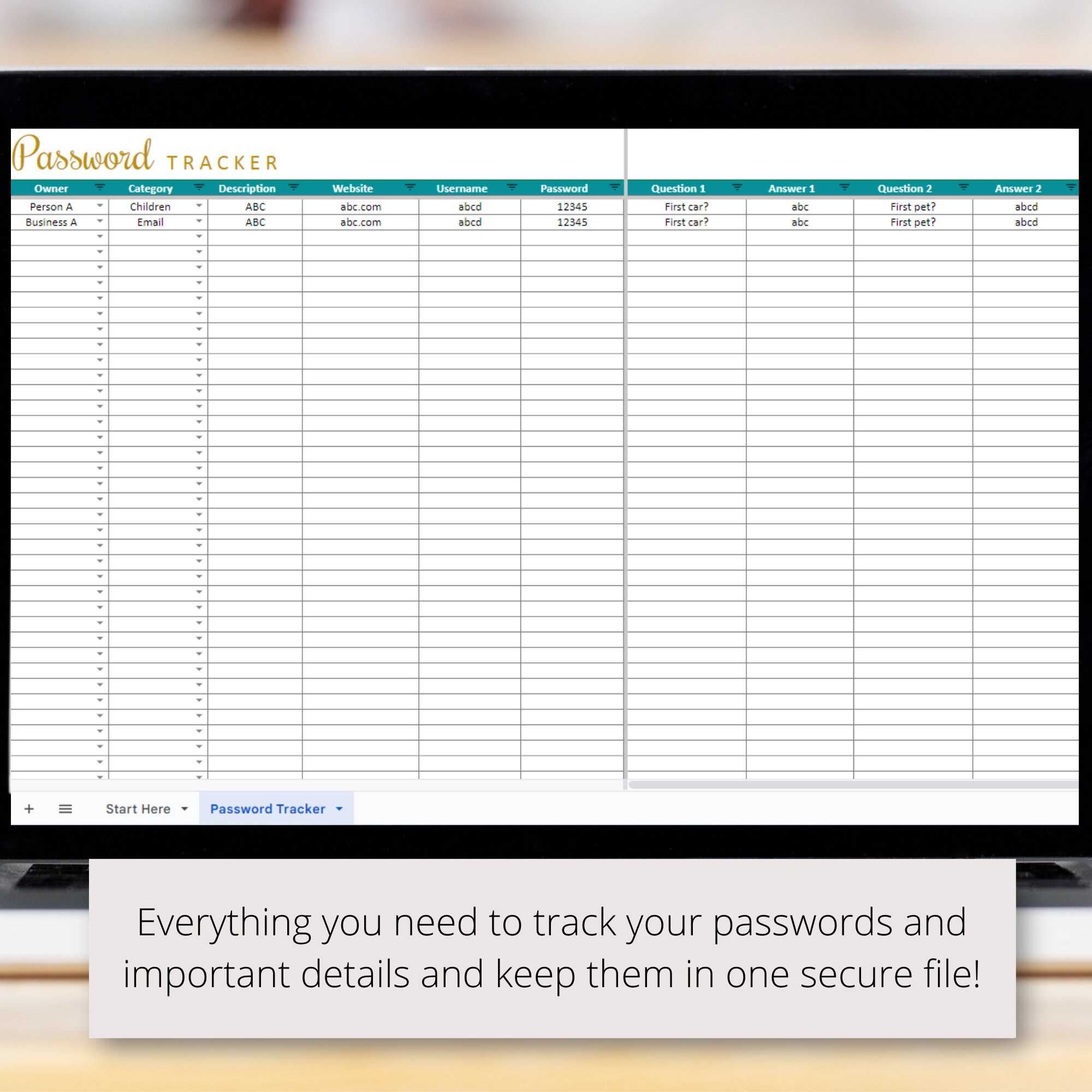 Password Tracker Google Sheets Spreadsheet to Log Logins and Passwords ...