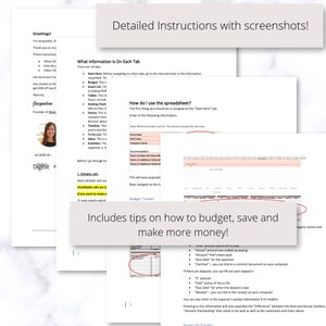 Puede incluir: Una p&aacute;gina de una hoja de c&aacute;lculo de presupuesto imprimible con instrucciones y capturas de pantalla. La p&aacute;gina incluye consejos sobre c&oacute;mo presupuestar, ahorrar y ganar m&aacute;s dinero. La hoja de c&aacute;lculo incluye pesta&ntilde;as para "Comenzar aqu&iacute;", "Presupuesto", "Lista de invitados", "Mesas", "Lugar", "Cronograma", "Lista de tareas", "Ideas" y "Actividades".