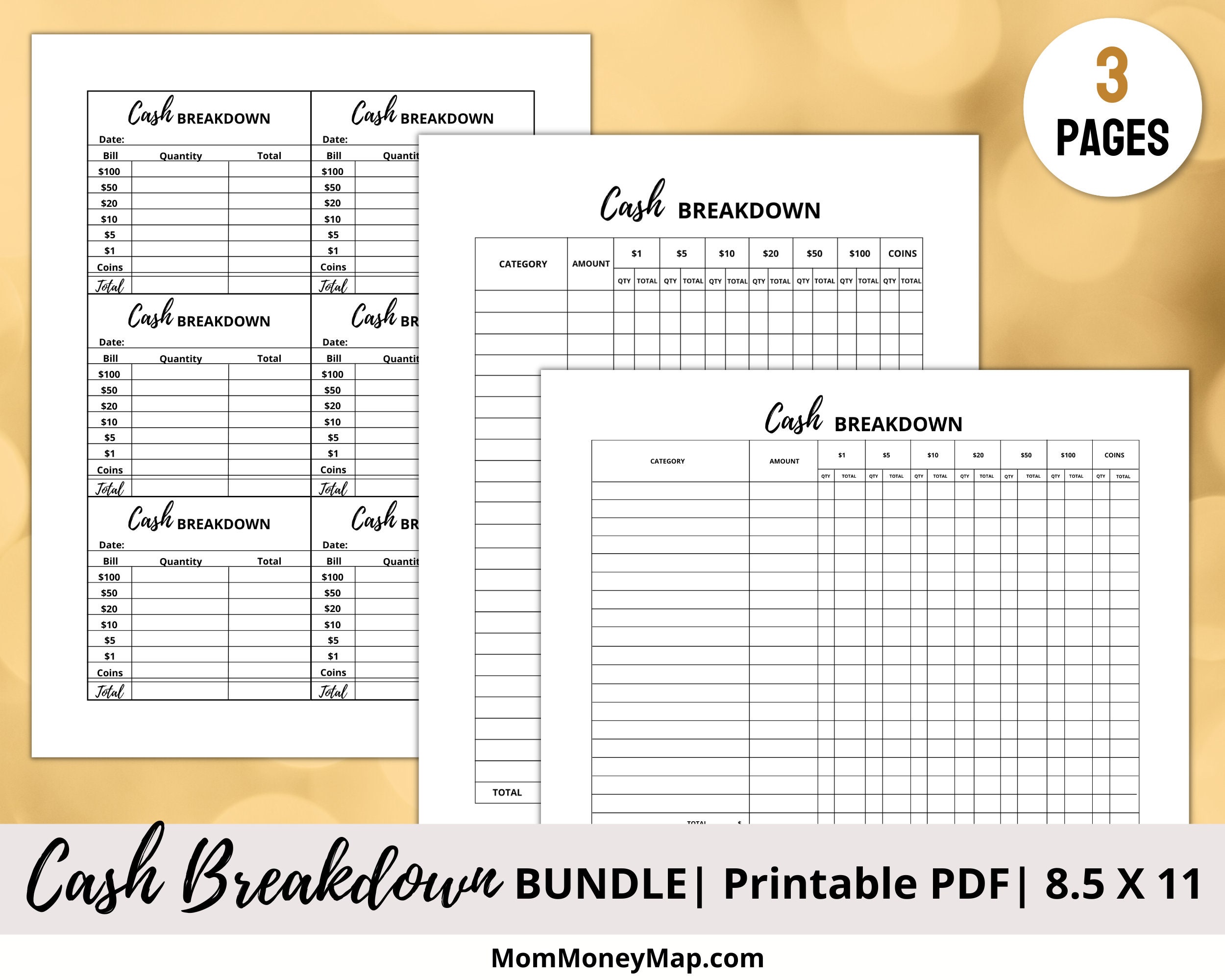 Cash Breakdown Slip and Sheet Bundle Printable PDF Bank - Etsy
