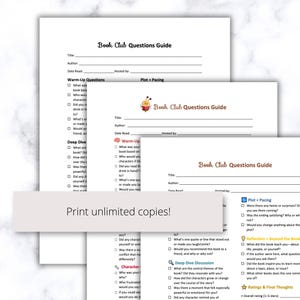 Book Club Discussion Guide Printable PDF, Reading Group Questions PDF ...
