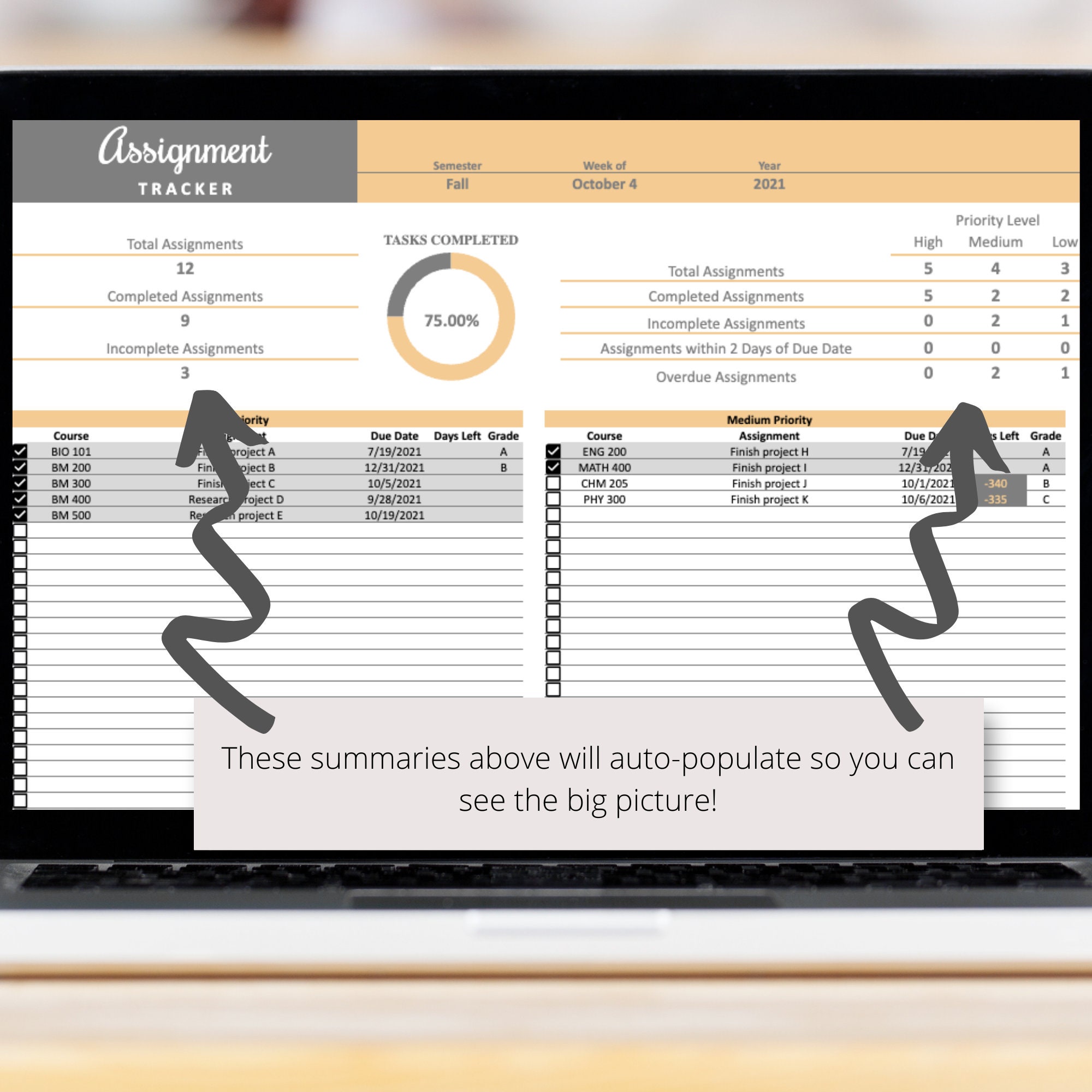 Assignment Tracker Google Sheets Spreadsheet Template Homework Planner ...
