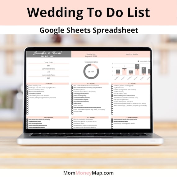 Wedding To Do List Google Sheets Spreadsheet | Wedding Planner Checklist To Stay Organized! | Bride Checklist | Groom Checklist