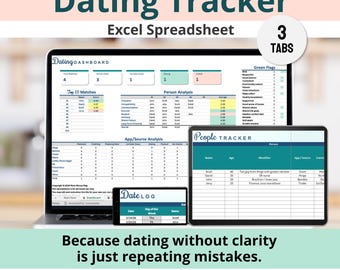 Dating Tracker Excel Spreadsheet, Relationship Log and Date Planner Template, Online Match Organizer