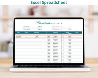 Simple Checkbook Register Excel Spreadsheet Template for Tracking Bank Transactions, Checks, Deposits, Withdrawals and Account Balances