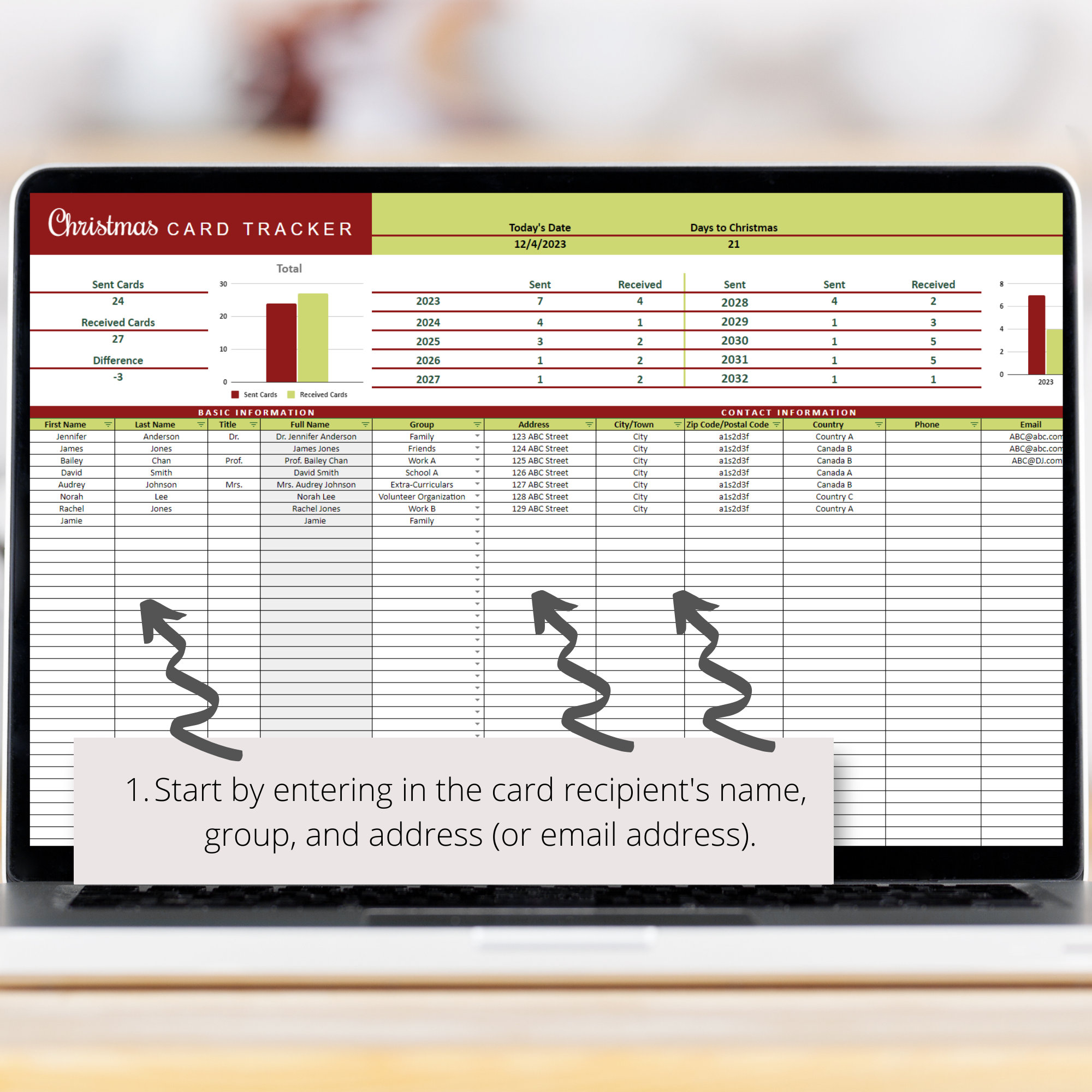 Christmas Card Tracker Spreadsheet Google Sheets Template, Holiday Card ...