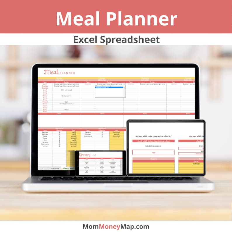 Meal Prep Planner With Menu, Grocery List for Weekly, Daily Family Meal ...