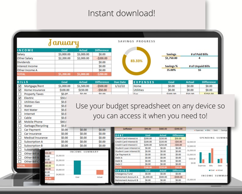 Simple Budget Spreadsheet Excel Template for Easy Budgeting, Monthly ...