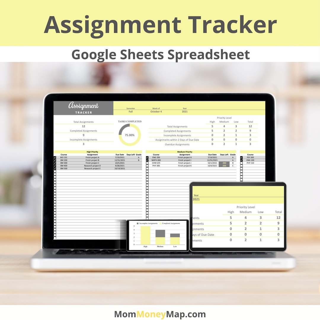 Homework Study Tracker Google Sheets Spreadsheet Template, Student ...