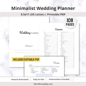 Wedding Planner Printable PDF, Minimalist Wedding Activity Book Journal Plan, Wedding Planning Binder Personalized Template Digital Download