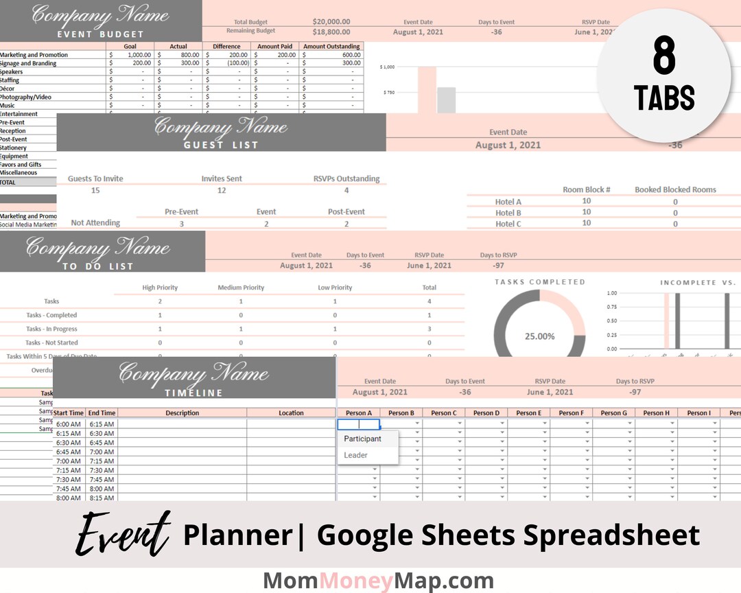 Event Planning Google Sheets Spreadsheet Party Planner Etsy