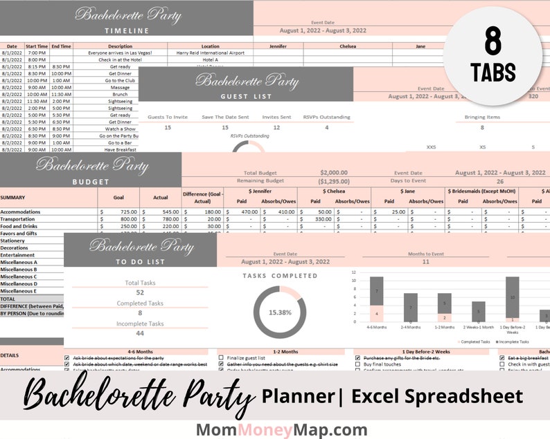 Bachelorette Party Planning Excel Spreadsheet Template Etsy Australia