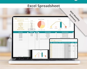 Vehicle Maintenance Log Excel Spreadsheet with a Monthly Summary, Auto Maintenance Tracker, Car Repair Log Excel, Car Service Excel Template