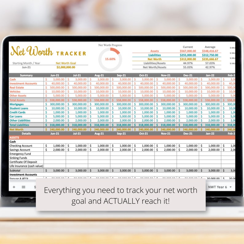 Net Worth Tracker Spreadsheet Template, Financial Net Worth Google