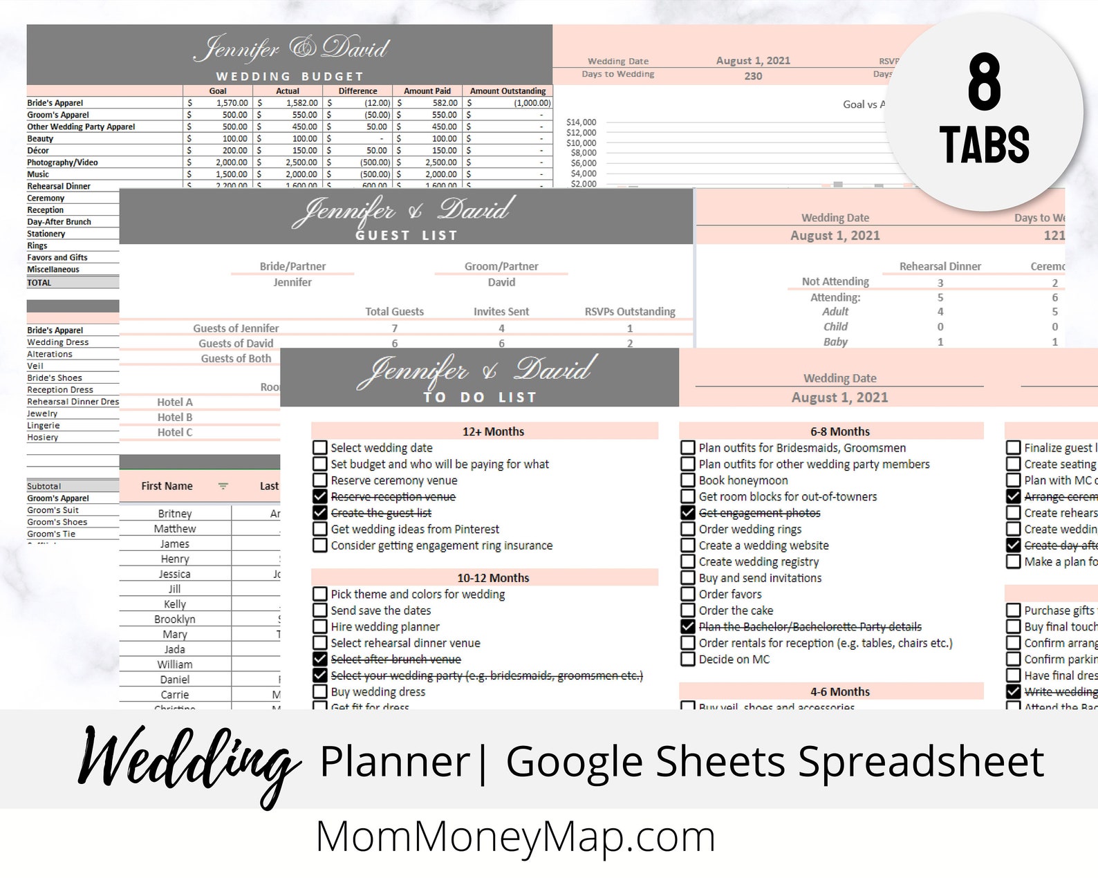 Wedding Planning Google Sheets Spreadsheet Wedding Planner Etsy