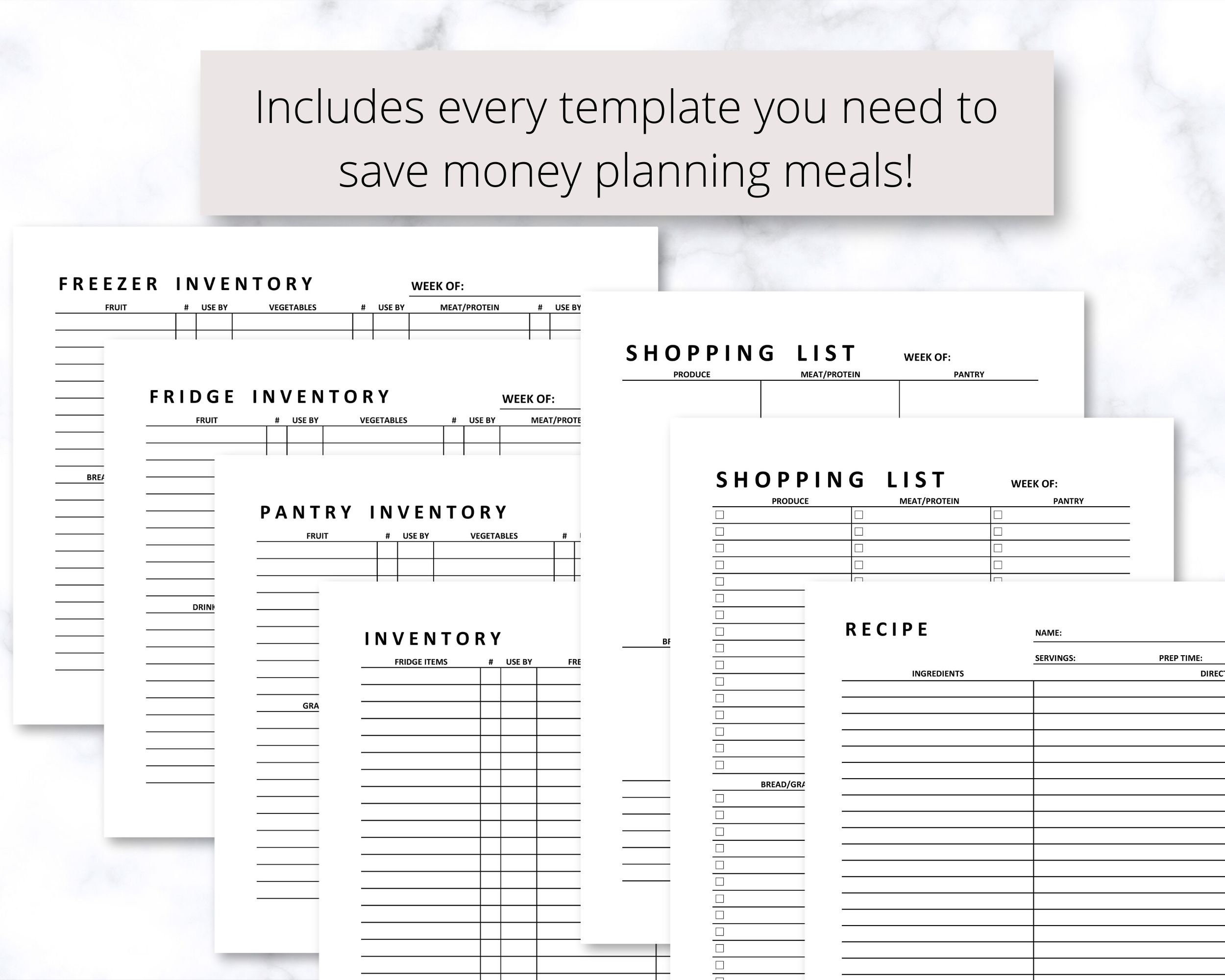 Meal Prep and Inventory Printable, Meal Planning Printable, Meal ...