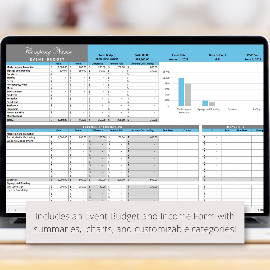 Fundraiser Event Planner Digital Excel Spreadsheet Template for