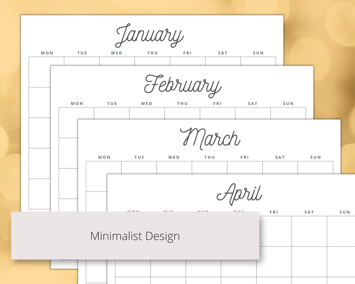 Monthly Calendar Template Printable Blank Monthly Calendar - Etsy