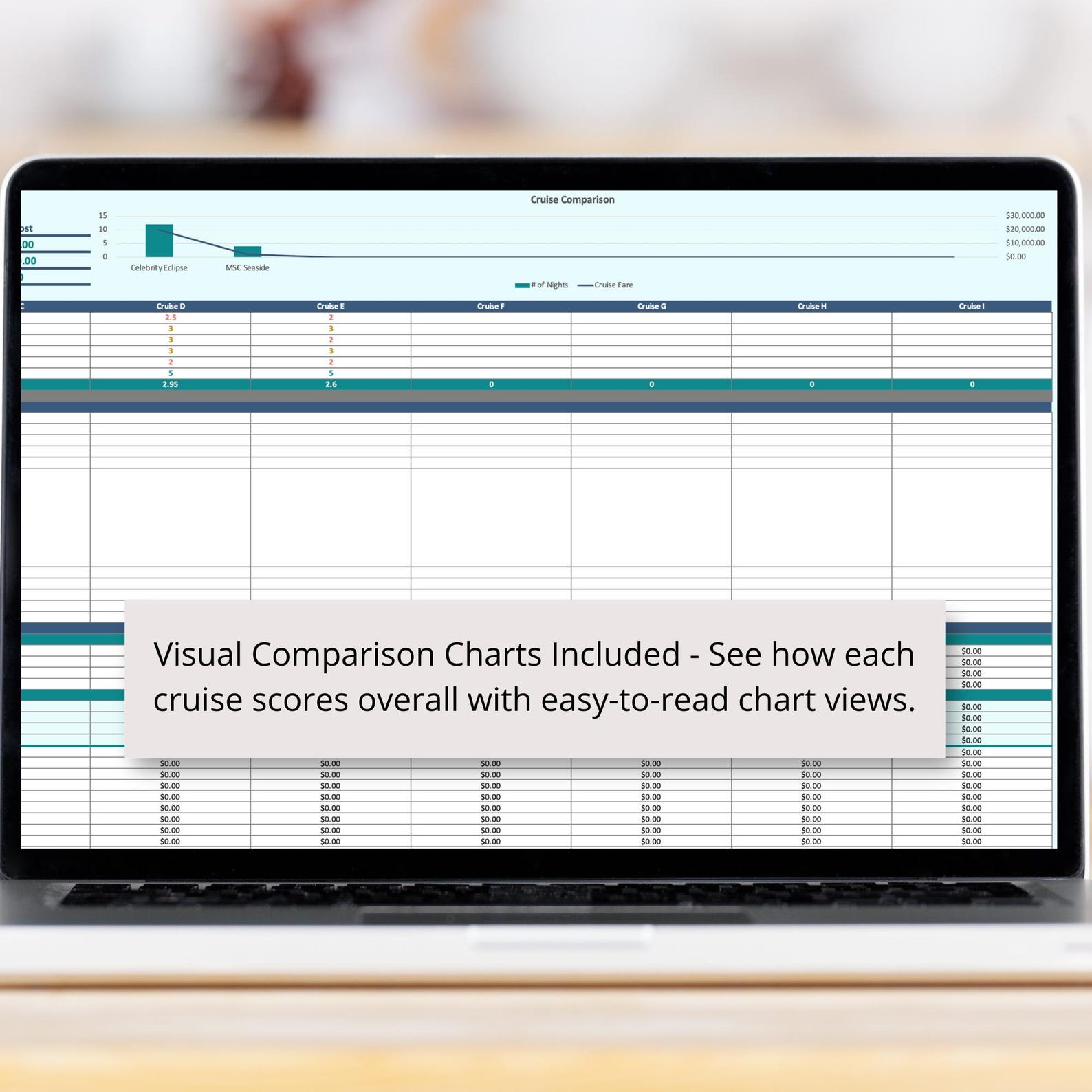 Cruise Comparison Excel Spreadsheet, Ship Price and Options Chart ...