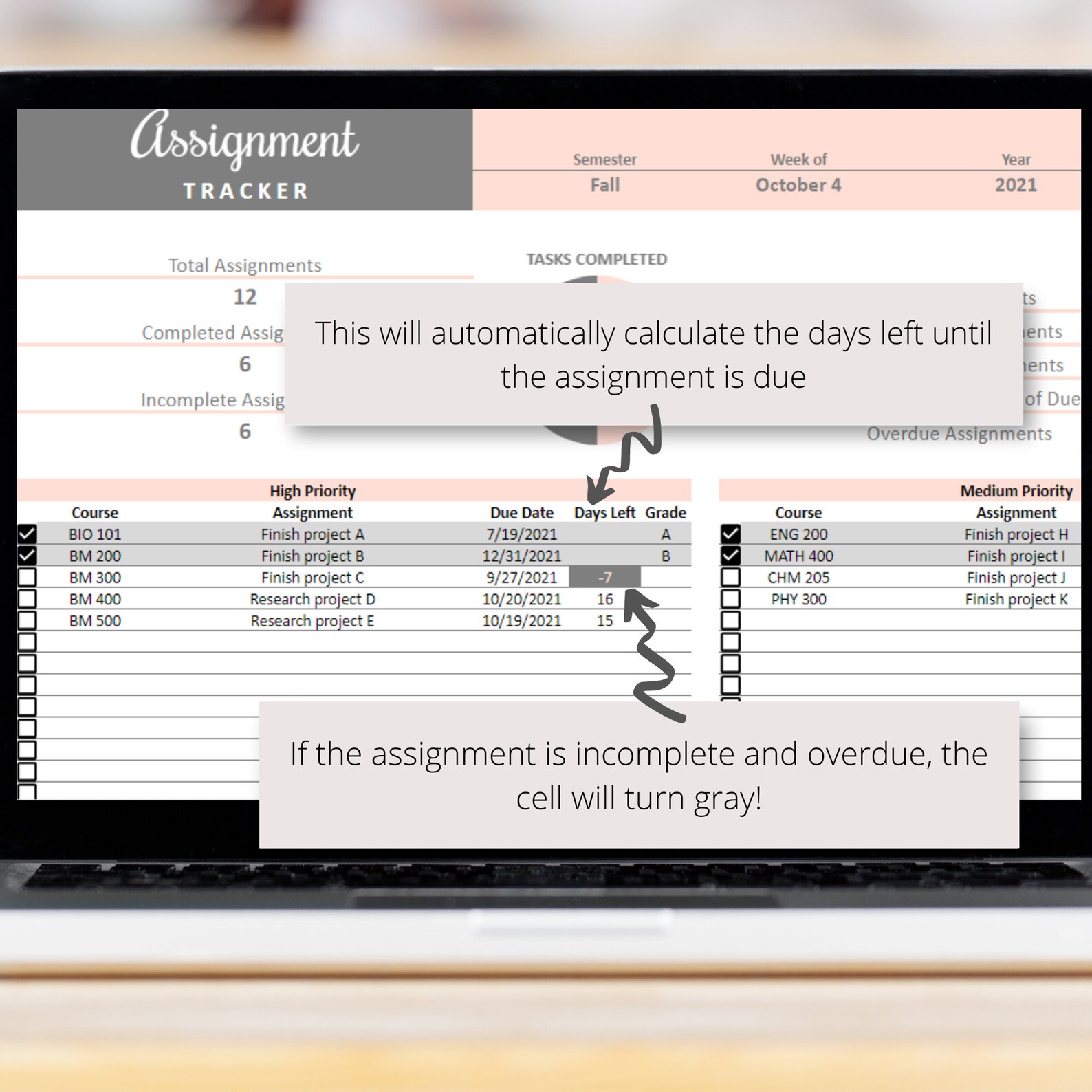 Assignment Tracker Google Sheets Spreadsheet Template | Homework ...