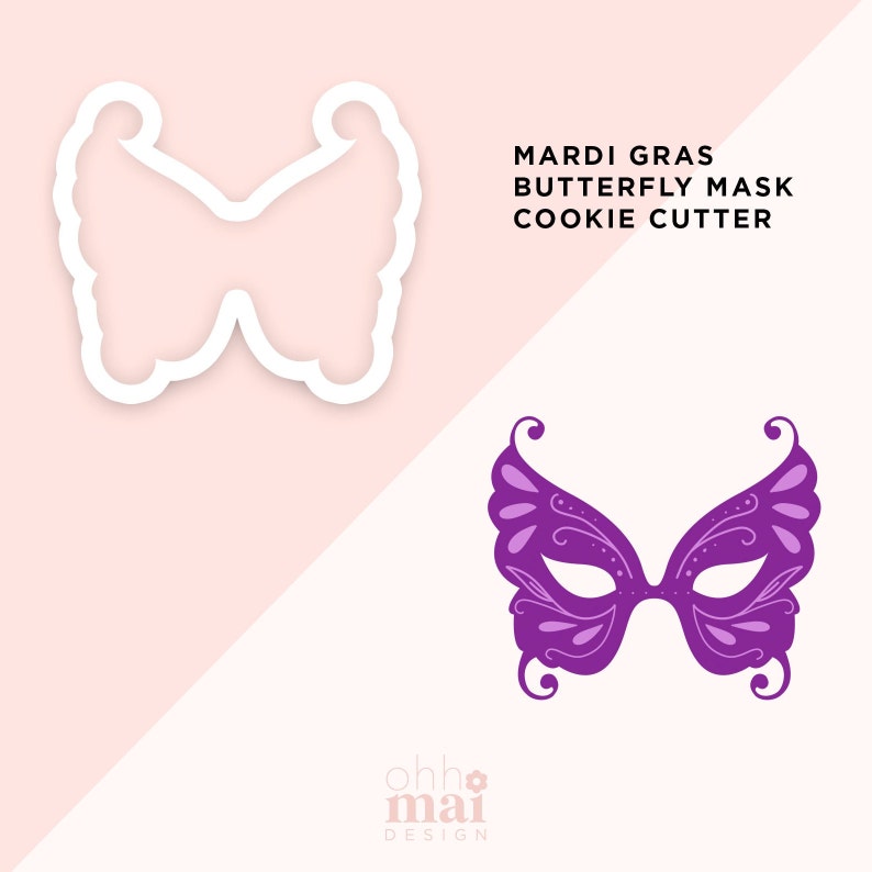 Mardi Gras Butterfly Mask Cookie Cutter / Lent Mardi Gras Cookie Cutter / Cute Cookie Cutter / 3D Printed PLA Cookie Fondant Cutter image 4
