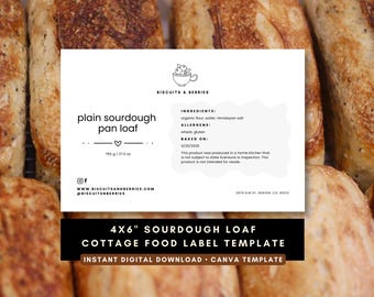 Plantilla de etiqueta para pan de masa madre: Diseño de panadería casera (Canva, descarga digital)