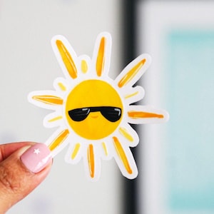 Cool Sun Sticker / Sun Sticker / Waterproof Sticker / Clear Vinyl Sticker / Water bottle sticker 3x3"