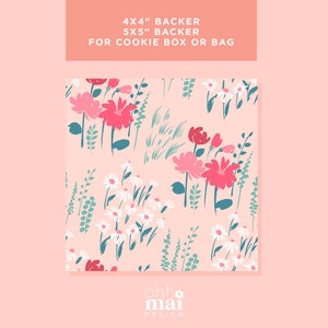 4x4 "5x5" rosa Wildblumen Cookie Backer Sheets für Keksdose, Keksverpackung, Kekskarte, niedlicher Keks zum Ausdrucken