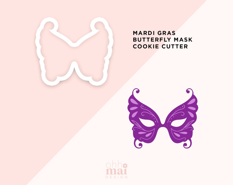 Mardi Gras Butterfly Mask Cookie Cutter / Lent Mardi Gras Cookie Cutter / Cute Cookie Cutter / 3D Printed PLA Cookie Fondant Cutter image 1