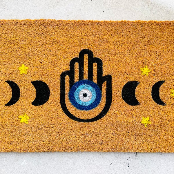 Evil Eye Hamsa Hand Moon Phases Design Door Mat Custom Door Mat