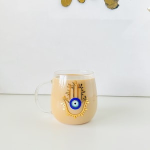 Evil Eye Design Hamsa Hand Glass Latte Mug Amida By Zaa