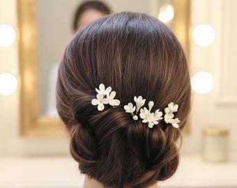 Bridal Flower Hair Pins: Lilac Polymer Clay Wedding Hairpiece