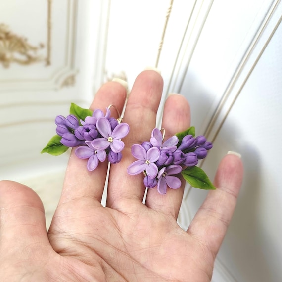 Purple Lilac Flower Earrings Nature Flower Jewelry Botanical