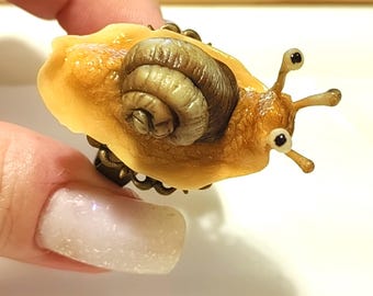Polymer Clay Snail Ring, Handmade Statement Jewelry