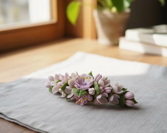 Barrette sacura et fleur lilas - barrette florale, morceau de cheveux de mariée de mariage