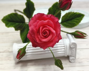 Red Rose real touch flower Polymer clay artificial roses Floral arrangements Valentines gift for her Flowers for vase